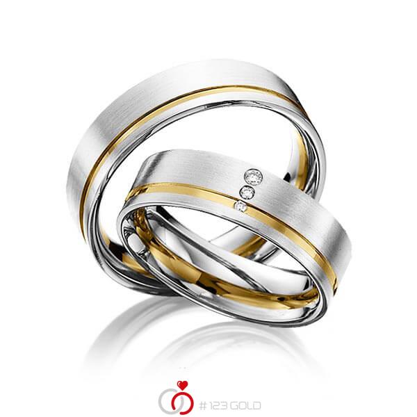 Paar bicolor Trauringe/Eheringe in Weissgold 585 Gelbgold 585 mit zus. 0,031 ct. Brillant tw, si von 123gold - Y-1304-5 Paar bicolor Trauringe/Eheringe in Weissgold 585 Gelbgold 585 mit zus. 0,031 ct. Brillant tw, si von 123gold - Y-1304-5
