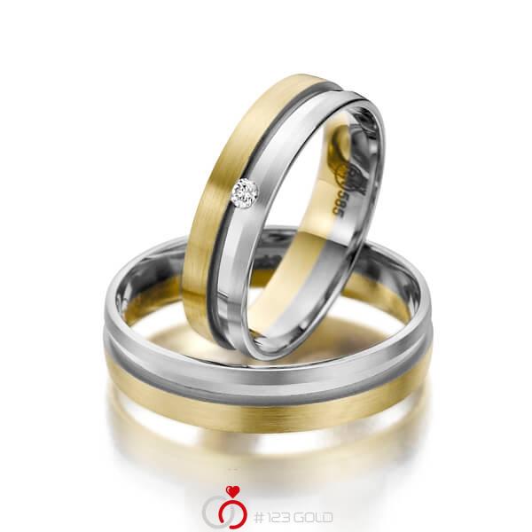 Paar bicolor Trauringe/Eheringe in Weissgold 585 Gelbgold 585 mit zus. 0,03 ct. Brillant tw, si - NP-1186-1 Paar bicolor Trauringe/Eheringe in Weissgold 585 Gelbgold 585 mit zus. 0,03 ct. Brillant tw, si - NP-1186-1