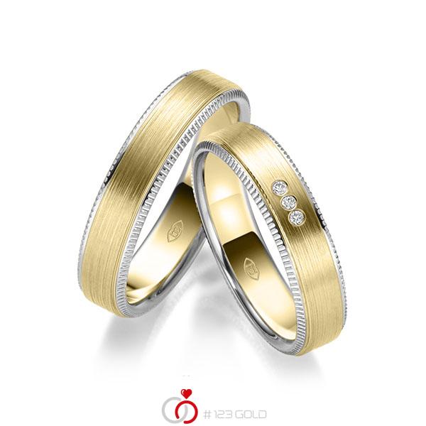 Paar bicolor Trauringe/Eheringe in Weißgold 585 Gelbgold 585 mit zus. 0,03 ct. Brillant tw, si - UQ-1024-1 Paar bicolor Trauringe/Eheringe in Weißgold 585 Gelbgold 585 mit zus. 0,03 ct. Brillant tw, si - UQ-1024-1