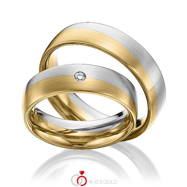 Paar bicolor Trauringe/Eheringe in Weissgold 585 Gelbgold 585 mit zus. 0,03 ct. Brillant tw, si von 123gold - Y-1290-5 Paar bicolor Trauringe/Eheringe in Weissgold 585 Gelbgold 585 mit zus. 0,03 ct. Brillant tw, si von 123gold - Y-1290-5