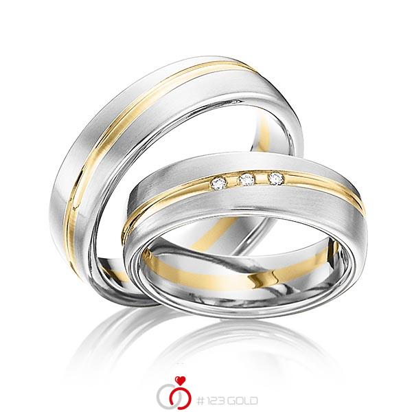Paar bicolor Trauringe/Eheringe in Weissgold 585 Gelbgold 585 mit zus. 0,03 ct. Brillant tw, si von 123gold - Y-1291-5 Paar bicolor Trauringe/Eheringe in Weissgold 585 Gelbgold 585 mit zus. 0,03 ct. Brillant tw, si von 123gold - Y-1291-5