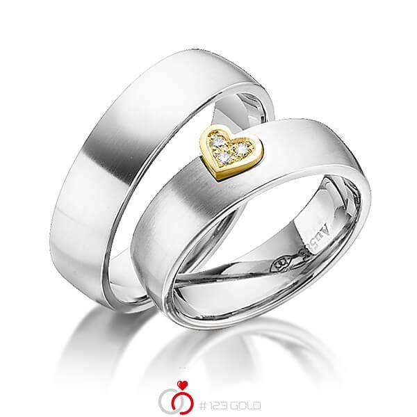 Paar bicolor Trauringe/Eheringe in Weissgold 585 Gelbgold 585 mit zus. 0,03 ct. Brillant tw, si von 123gold - Y-1343-5 Paar bicolor Trauringe/Eheringe in Weissgold 585 Gelbgold 585 mit zus. 0,03 ct. Brillant tw, si von 123gold - Y-1343-5