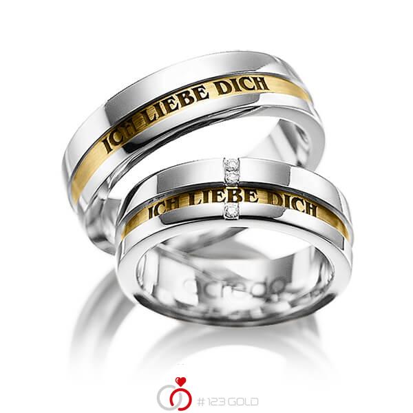 Paar bicolor Trauringe/Eheringe in Weißgold 585 Gelbgold 585 mit zus. 0,03 ct. Brillant tw, si von acredo - A-1032-1 Paar bicolor Trauringe/Eheringe in Weißgold 585 Gelbgold 585 mit zus. 0,03 ct. Brillant tw, si von acredo - A-1032-1