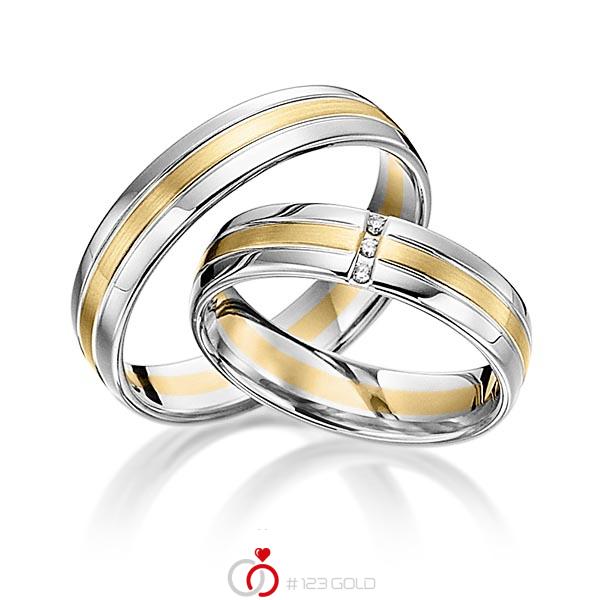 Paar bicolor Trauringe/Eheringe in Weißgold 585 Gelbgold 585 mit zus. 0,03 ct. Brillant tw, si von acredo - S-1106-2 Paar bicolor Trauringe/Eheringe in Weißgold 585 Gelbgold 585 mit zus. 0,03 ct. Brillant tw, si von acredo - S-1106-2