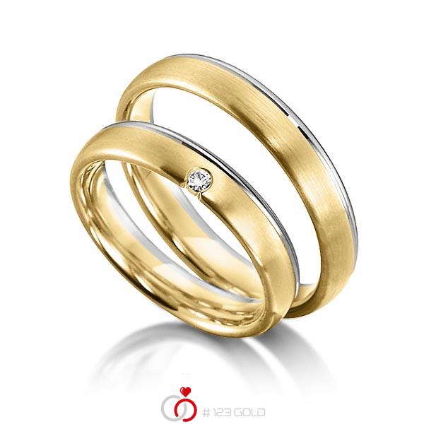 Paar bicolor Trauringe/Eheringe in Weißgold 585 Gelbgold 585 mit zus. 0,03 ct. Brillant tw, si von acredo - S-1151-2 Paar bicolor Trauringe/Eheringe in Weißgold 585 Gelbgold 585 mit zus. 0,03 ct. Brillant tw, si von acredo - S-1151-2