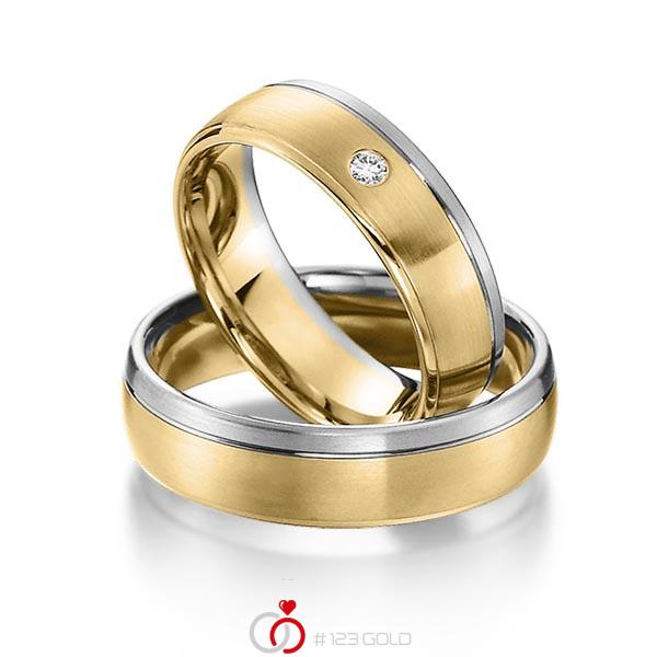 Paar bicolor Trauringe/Eheringe in Weißgold 585 Gelbgold 585 mit zus. 0,03 ct. Brillant tw, si von acredo - S-1161-3 Paar bicolor Trauringe/Eheringe in Weißgold 585 Gelbgold 585 mit zus. 0,03 ct. Brillant tw, si von acredo - S-1161-3
