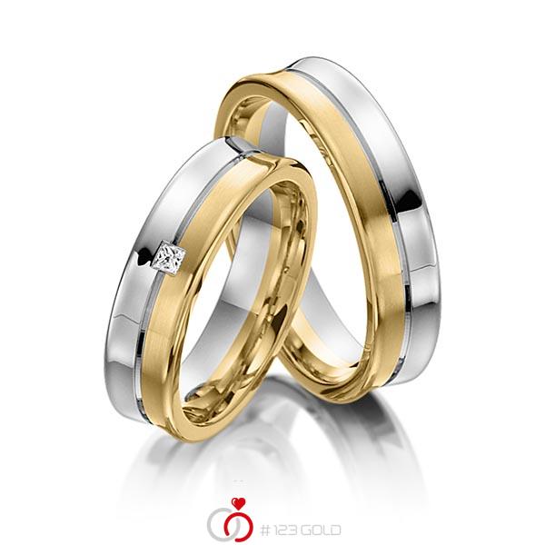 Paar bicolor Trauringe/Eheringe in Weißgold 585 Gelbgold 585 mit zus. 0,03 ct. Prinzess-Diamant tw, vs von acredo - S-1107-2 Paar bicolor Trauringe/Eheringe in Weißgold 585 Gelbgold 585 mit zus. 0,03 ct. Prinzess-Diamant tw, vs von acredo - S-1107-2