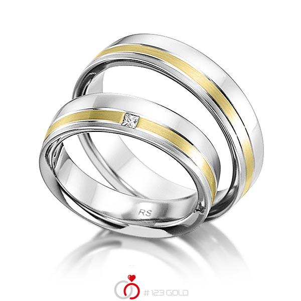 Paar bicolor Trauringe/Eheringe in Weißgold 585 Gelbgold 585 mit zus. 0,03 ct. Prinzess-Diamant tw, vs von acredo - S-1130-5 Paar bicolor Trauringe/Eheringe in Weißgold 585 Gelbgold 585 mit zus. 0,03 ct. Prinzess-Diamant tw, vs von acredo - S-1130-5
