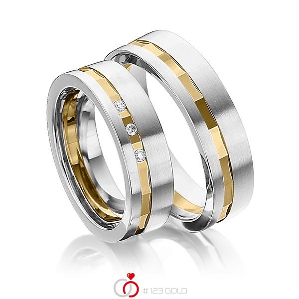 Paar bicolor Trauringe/Eheringe in Weissgold 585 Gelbgold 585 mit zus. 0,045 ct. Brillant tw, si von 123gold - Y-1295-5 Paar bicolor Trauringe/Eheringe in Weissgold 585 Gelbgold 585 mit zus. 0,045 ct. Brillant tw, si von 123gold - Y-1295-5