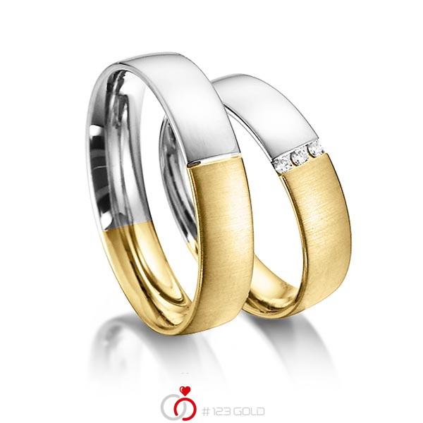 Paar bicolor Trauringe/Eheringe in Weißgold 585 Gelbgold 585 mit zus. 0,045 ct. Brillant tw, si von acredo - S-1147-1 Paar bicolor Trauringe/Eheringe in Weißgold 585 Gelbgold 585 mit zus. 0,045 ct. Brillant tw, si von acredo - S-1147-1