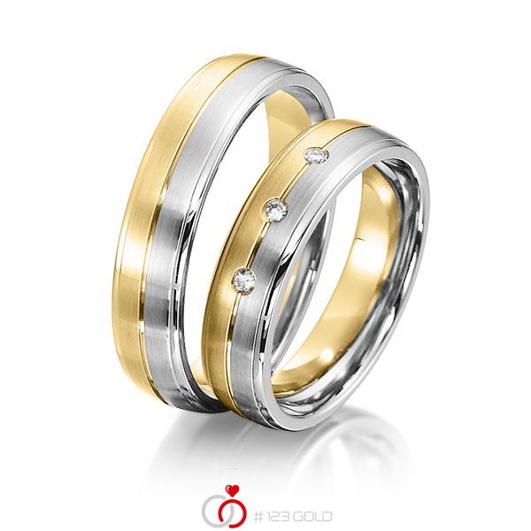 Paar bicolor Trauringe/Eheringe in Weißgold 585 Gelbgold 585 mit zus. 0,045 ct. Brillant tw, si von acredo - S-1158-2 Paar bicolor Trauringe/Eheringe in Weißgold 585 Gelbgold 585 mit zus. 0,045 ct. Brillant tw, si von acredo - S-1158-2