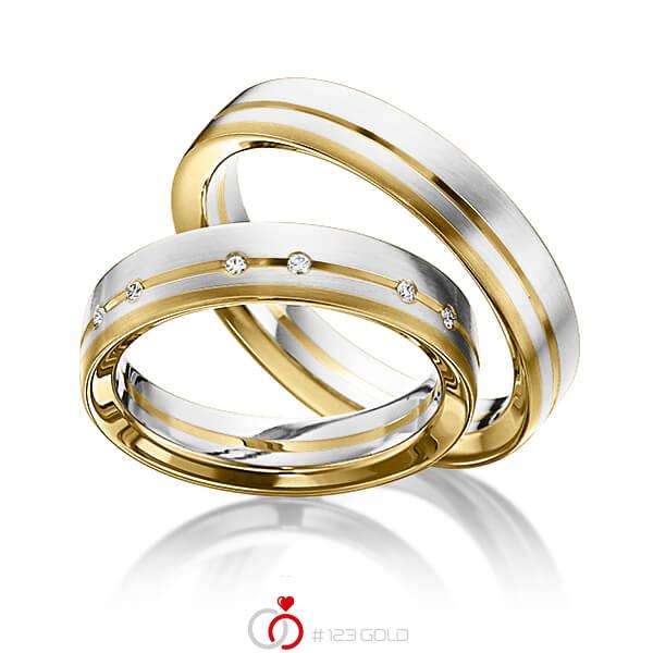 Paar bicolor Trauringe/Eheringe in Weissgold 585 Gelbgold 585 mit zus. 0,048 ct. Brillant tw, si von 123gold - Y-1286-5 Paar bicolor Trauringe/Eheringe in Weissgold 585 Gelbgold 585 mit zus. 0,048 ct. Brillant tw, si von 123gold - Y-1286-5