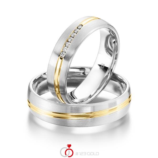 Paar bicolor Trauringe/Eheringe in Weißgold 585 Gelbgold 585 mit zus. 0,056 ct. Brillant tw, si von acredo - S-1140-5 Paar bicolor Trauringe/Eheringe in Weißgold 585 Gelbgold 585 mit zus. 0,056 ct. Brillant tw, si von acredo - S-1140-5