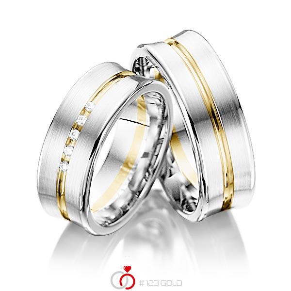 Paar bicolor Trauringe/Eheringe in Weißgold 585 Gelbgold 585 mit zus. 0,05 ct. Brillant tw, si von 123gold - Y-1006-1 Paar bicolor Trauringe/Eheringe in Weißgold 585 Gelbgold 585 mit zus. 0,05 ct. Brillant tw, si von 123gold - Y-1006-1