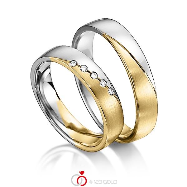 Paar bicolor Trauringe/Eheringe in Weißgold 585 Gelbgold 585 mit zus. 0,05 ct. Brillant tw, si von acredo - S-1146-6 Paar bicolor Trauringe/Eheringe in Weißgold 585 Gelbgold 585 mit zus. 0,05 ct. Brillant tw, si von acredo - S-1146-6