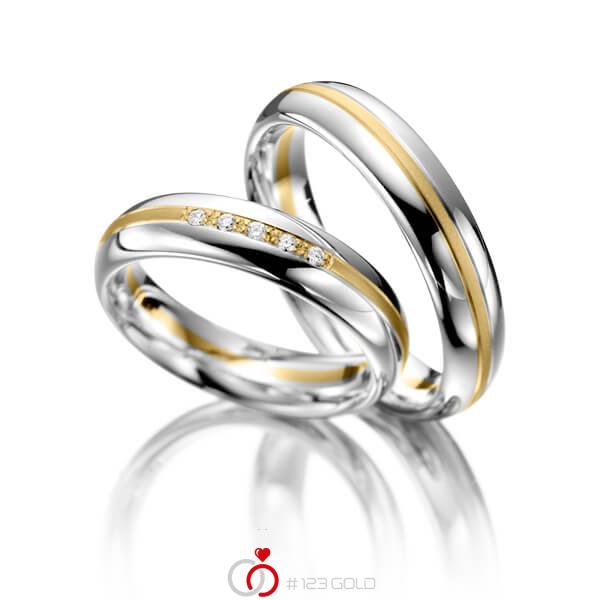 Paar bicolor Trauringe/Eheringe in Weißgold 585 Gelbgold 585 mit zus. 0,05 ct. Brillant tw, si von Merii - M-1131-2 Paar bicolor Trauringe/Eheringe in Weißgold 585 Gelbgold 585 mit zus. 0,05 ct. Brillant tw, si von Merii - M-1131-2