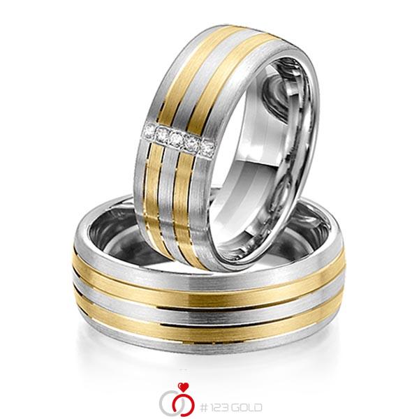 Paar bicolor Trauringe/Eheringe in Weißgold 585 Gelbgold 585 mit zus. 0,05 ct. Brillant tw, si von Steinberg - Q-1114-6 Paar bicolor Trauringe/Eheringe in Weißgold 585 Gelbgold 585 mit zus. 0,05 ct. Brillant tw, si von Steinberg - Q-1114-6