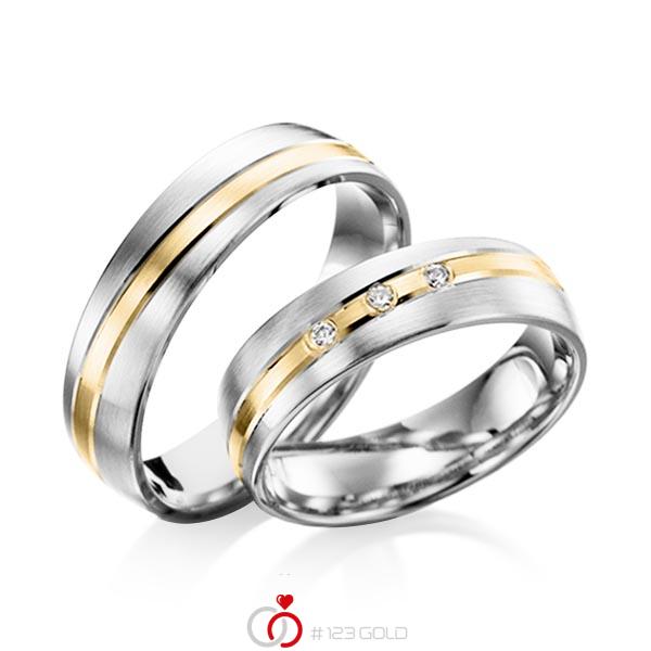Paar bicolor Trauringe/Eheringe in Weissgold 585 Gelbgold 585 mit zus. 0,06 ct. Brillant tw, si - NP-1037-1 Paar bicolor Trauringe/Eheringe in Weissgold 585 Gelbgold 585 mit zus. 0,06 ct. Brillant tw, si - NP-1037-1