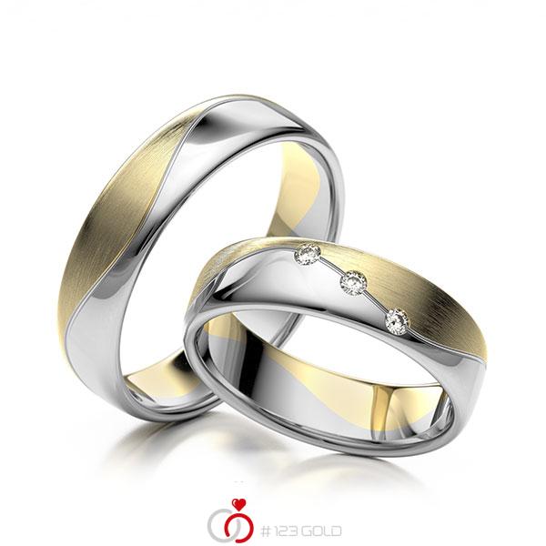 Paar bicolor Trauringe/Eheringe in Weissgold 585 Gelbgold 585 mit zus. 0,06 ct. Brillant tw, vs - NP-1199-1 Paar bicolor Trauringe/Eheringe in Weissgold 585 Gelbgold 585 mit zus. 0,06 ct. Brillant tw, vs - NP-1199-1