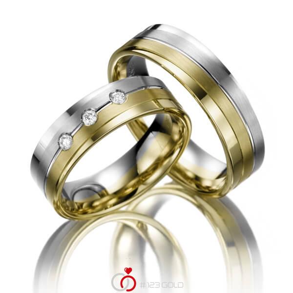 Paar bicolor Trauringe/Eheringe in Weissgold 585 Gelbgold 585 mit zus. 0,09 ct. Brillant tw, si - NP-1024-1 Paar bicolor Trauringe/Eheringe in Weissgold 585 Gelbgold 585 mit zus. 0,09 ct. Brillant tw, si - NP-1024-1