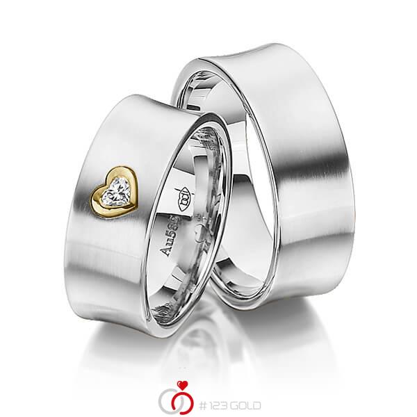 Paar bicolor Trauringe/Eheringe in Weissgold 585 Gelbgold 585 mit zus. 0,12 ct. Herz-Diamant tw, vs von 123gold - Y-1337-5 Paar bicolor Trauringe/Eheringe in Weissgold 585 Gelbgold 585 mit zus. 0,12 ct. Herz-Diamant tw, vs von 123gold - Y-1337-5