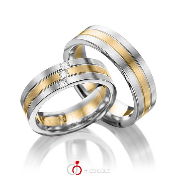 Paar bicolor Trauringe/Eheringe in Weissgold 585 Gelbgold 585 mit zus. 0,12 ct. Prinzess-Diamant tw, vs von 123gold - Y-1094-1 Paar bicolor Trauringe/Eheringe in Weissgold 585 Gelbgold 585 mit zus. 0,12 ct. Prinzess-Diamant tw, vs von 123gold - Y-1094-1