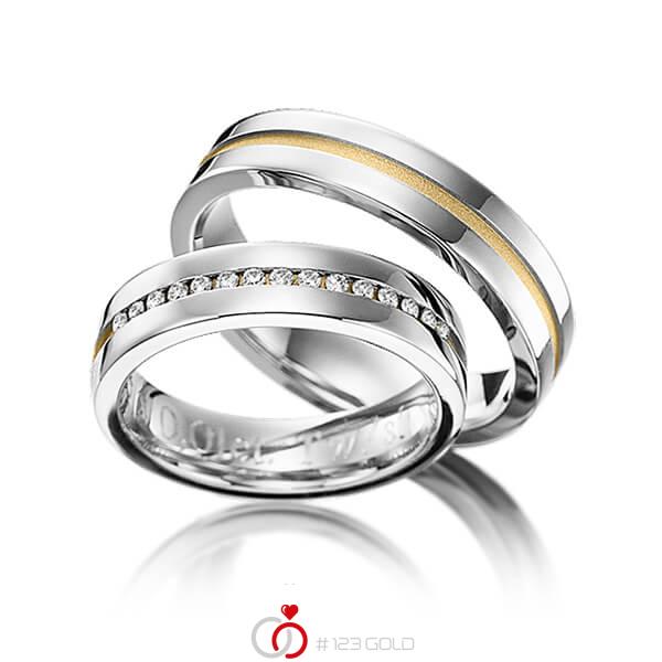 Paar bicolor Trauringe/Eheringe in Weissgold 585 Gelbgold 585 mit zus. 0,15 ct. Brillant tw, si von 123gold - Y-1143-13 Paar bicolor Trauringe/Eheringe in Weissgold 585 Gelbgold 585 mit zus. 0,15 ct. Brillant tw, si von 123gold - Y-1143-13