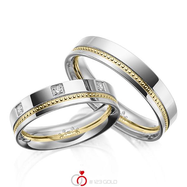 Paar bicolor Trauringe/Eheringe in Weißgold 585 Gelbgold 585 mit zus. 0,175 ct. Brillant tw, si von Steinberg - Q-1648-2 Paar bicolor Trauringe/Eheringe in Weißgold 585 Gelbgold 585 mit zus. 0,175 ct. Brillant tw, si von Steinberg - Q-1648-2