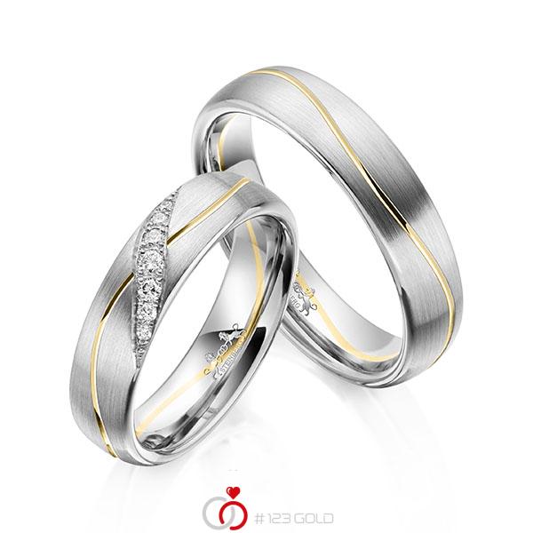 Paar bicolor Trauringe/Eheringe in Weißgold 585 Gelbgold 585 mit zus. 0,1 ct. Brillant tw, si von Steinberg - Q-1610-2 Paar bicolor Trauringe/Eheringe in Weißgold 585 Gelbgold 585 mit zus. 0,1 ct. Brillant tw, si von Steinberg - Q-1610-2