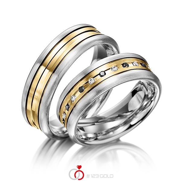 Paar bicolor Trauringe/Eheringe in Weißgold 585 Gelbgold 585 mit zus. 0,24 ct. Brillant tw, si schwarz von Merii - M-1071-2 Paar bicolor Trauringe/Eheringe in Weißgold 585 Gelbgold 585 mit zus. 0,24 ct. Brillant tw, si schwarz von Merii - M-1071-2