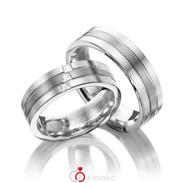 Paar bicolor Trauringe/Eheringe in Weißgold 585 Graugold dunkel 585 mit zus. 0,12 ct. Prinzess-Diamant tw, vs von 123gold - Y-1094-11 Paar bicolor Trauringe/Eheringe in Weißgold 585 Graugold dunkel 585 mit zus. 0,12 ct. Prinzess-Diamant tw, vs von 123gold - Y-1094-11