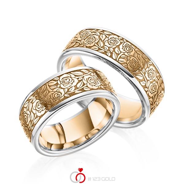 Paar bicolor Trauringe/Eheringe in Weissgold 585 Roségold 585 Laser Struktur von 123gold - Y-1381-2 Paar bicolor Trauringe/Eheringe in Weissgold 585 Roségold 585 Laser Struktur von 123gold - Y-1381-2