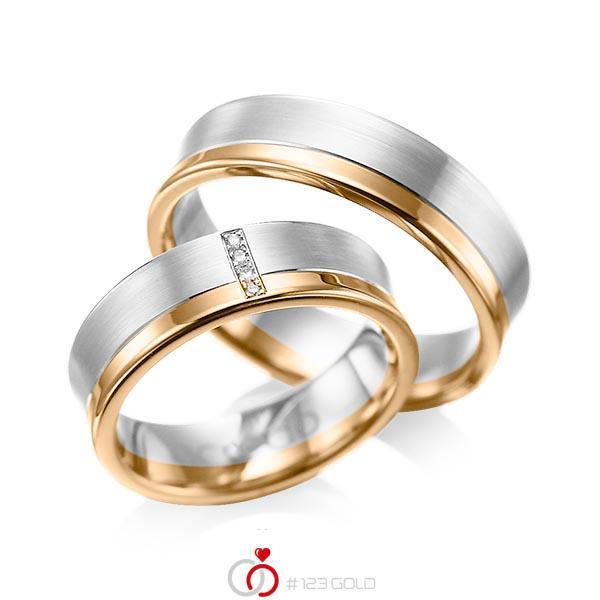 Paar bicolor Trauringe/Eheringe in Weissgold 585 Roségold 585 mit zus. 0,02 ct. Brillant tw, si von acredo - A-1053-4 Paar bicolor Trauringe/Eheringe in Weissgold 585 Roségold 585 mit zus. 0,02 ct. Brillant tw, si von acredo - A-1053-4