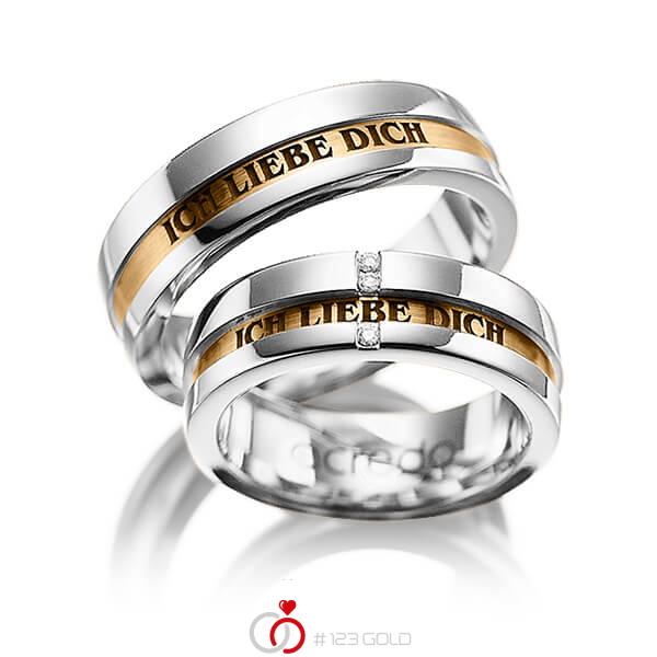 Paar bicolor Trauringe/Eheringe in Weissgold 585 Roségold 585 mit zus. 0,03 ct. Brillant tw, si von acredo - A-1032-3 Paar bicolor Trauringe/Eheringe in Weissgold 585 Roségold 585 mit zus. 0,03 ct. Brillant tw, si von acredo - A-1032-3
