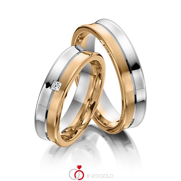 Paar bicolor Trauringe/Eheringe in Weißgold 585 Roségold 585 mit zus. 0,03 ct. Prinzess-Diamant tw, vs von acredo - S-1107-3 Paar bicolor Trauringe/Eheringe in Weißgold 585 Roségold 585 mit zus. 0,03 ct. Prinzess-Diamant tw, vs von acredo - S-1107-3