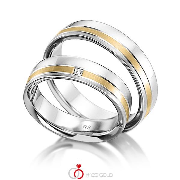 Paar bicolor Trauringe/Eheringe in Weißgold 585 Roségold 585 mit zus. 0,03 ct. Prinzess-Diamant tw, vs von acredo - S-1130-6 Paar bicolor Trauringe/Eheringe in Weißgold 585 Roségold 585 mit zus. 0,03 ct. Prinzess-Diamant tw, vs von acredo - S-1130-6