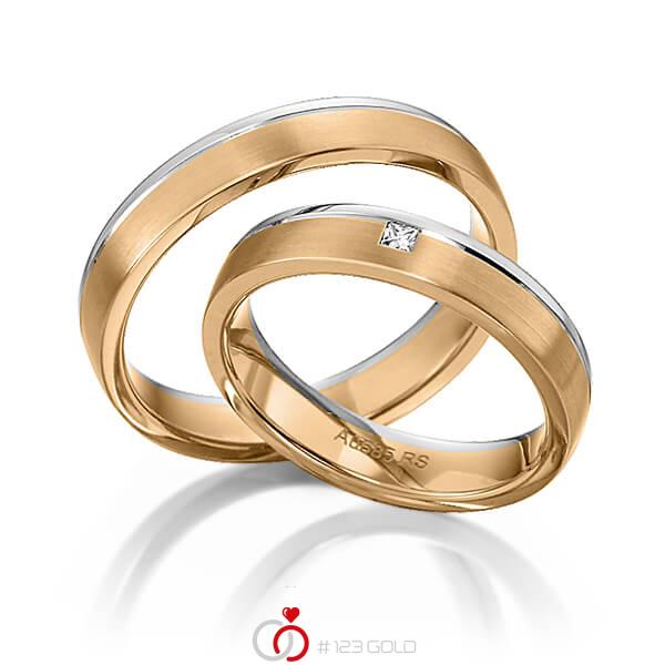 Paar bicolor Trauringe/Eheringe in Weißgold 585 Roségold 585 mit zus. 0,03 ct. Prinzess-Diamant tw, vs von acredo - S-1149-1 Paar bicolor Trauringe/Eheringe in Weißgold 585 Roségold 585 mit zus. 0,03 ct. Prinzess-Diamant tw, vs von acredo - S-1149-1