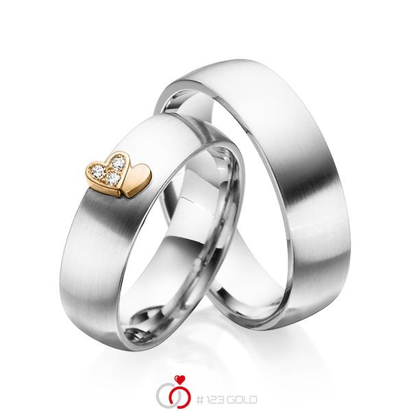 Paar bicolor Trauringe/Eheringe in Weissgold 585 Roségold 585 mit zus. 0,045 ct. Brillant tw, si von 123gold - Y-1338-5 Paar bicolor Trauringe/Eheringe in Weissgold 585 Roségold 585 mit zus. 0,045 ct. Brillant tw, si von 123gold - Y-1338-5