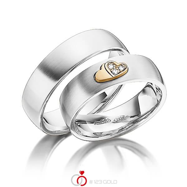 Paar bicolor Trauringe/Eheringe in Weissgold 585 Roségold 585 mit zus. 0,045 ct. Brillant tw, si von 123gold - Y-1339-5 Paar bicolor Trauringe/Eheringe in Weissgold 585 Roségold 585 mit zus. 0,045 ct. Brillant tw, si von 123gold - Y-1339-5