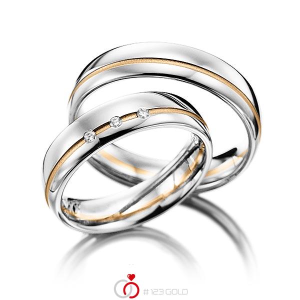 Paar bicolor Trauringe/Eheringe in Weißgold 585 Roségold 585 mit zus. 0,045 ct. Brillant tw, si von Steinberg - Q-1239-3 Paar bicolor Trauringe/Eheringe in Weißgold 585 Roségold 585 mit zus. 0,045 ct. Brillant tw, si von Steinberg - Q-1239-3