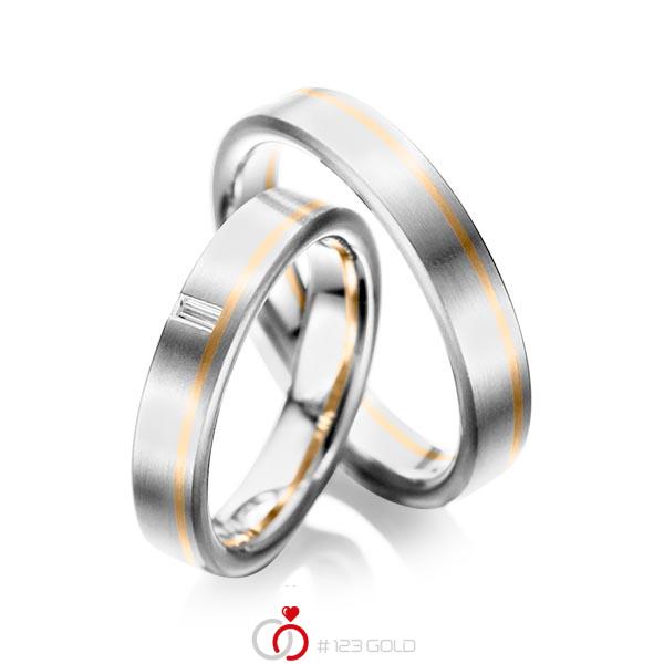 Paar bicolor Trauringe/Eheringe in Weißgold 585 Roségold 585 mit zus. 0,05 ct. Baguette-Diamant tw, vs von acredo - A-1022-5 Paar bicolor Trauringe/Eheringe in Weißgold 585 Roségold 585 mit zus. 0,05 ct. Baguette-Diamant tw, vs von acredo - A-1022-5