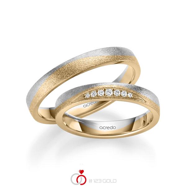 Paar bicolor Trauringe/Eheringe in Weißgold 585 Roségold 585 mit zus. 0,061 ct. Brillant tw, si von acredo - S-1259-5 Paar bicolor Trauringe/Eheringe in Weißgold 585 Roségold 585 mit zus. 0,061 ct. Brillant tw, si von acredo - S-1259-5
