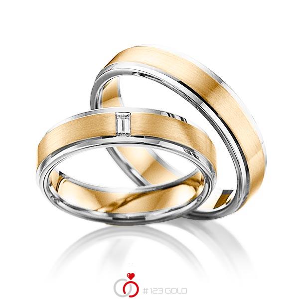 Paar bicolor Trauringe/Eheringe in Weissgold 585 Roségold 585 mit zus. 0,06 ct. Baguette-Diamant tw, vs von 123gold - Y-1107-15 Paar bicolor Trauringe/Eheringe in Weissgold 585 Roségold 585 mit zus. 0,06 ct. Baguette-Diamant tw, vs von 123gold - Y-1107-15