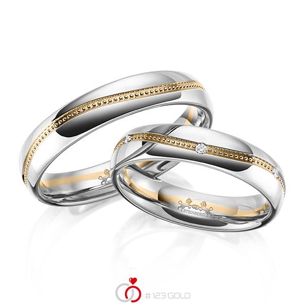 Paar bicolor Trauringe/Eheringe in Weißgold 585 Roségold 585 mit zus. 0,06 ct. Brillant tw, si von Steinberg - Q-1652-2 Paar bicolor Trauringe/Eheringe in Weißgold 585 Roségold 585 mit zus. 0,06 ct. Brillant tw, si von Steinberg - Q-1652-2