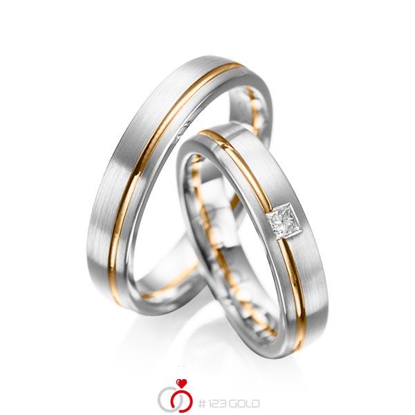 Paar bicolor Trauringe/Eheringe in Weißgold 585 Roségold 585 mit zus. 0,08 ct. Prinzess-Diamant tw, si von acredo - A-1018-4 Paar bicolor Trauringe/Eheringe in Weißgold 585 Roségold 585 mit zus. 0,08 ct. Prinzess-Diamant tw, si von acredo - A-1018-4