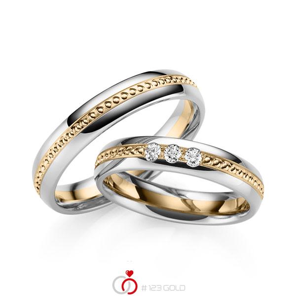 Paar bicolor Trauringe/Eheringe in Weißgold 585 Roségold 585 mit zus. 0,09 ct. Brillant tw, vs von 123gold - Y-1430-3 Paar bicolor Trauringe/Eheringe in Weißgold 585 Roségold 585 mit zus. 0,09 ct. Brillant tw, vs von 123gold - Y-1430-3