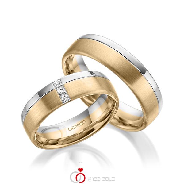 Paar bicolor Trauringe/Eheringe in Weissgold 585 Roségold 585 mit zus. 0,12 ct. Prinzess-Diamant tw, si von acredo - A-1963-3 Paar bicolor Trauringe/Eheringe in Weissgold 585 Roségold 585 mit zus. 0,12 ct. Prinzess-Diamant tw, si von acredo - A-1963-3