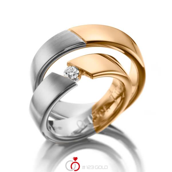Paar bicolor Trauringe/Eheringe in Weißgold 585 Roségold 585 mit zus. 0,15 ct. Brillant tw, si von 123gold - P-1118-6 Paar bicolor Trauringe/Eheringe in Weißgold 585 Roségold 585 mit zus. 0,15 ct. Brillant tw, si von 123gold - P-1118-6