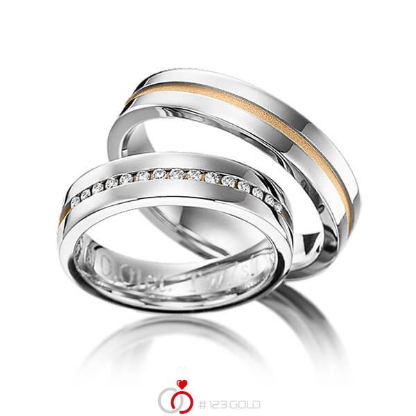 Paar bicolor Trauringe/Eheringe in Weissgold 585 Roségold 585 mit zus. 0,15 ct. Brillant tw, si von 123gold - Y-1143-14 Paar bicolor Trauringe/Eheringe in Weissgold 585 Roségold 585 mit zus. 0,15 ct. Brillant tw, si von 123gold - Y-1143-14