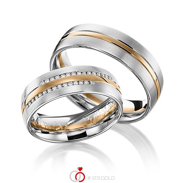 Paar bicolor Trauringe/Eheringe in Weissgold 585 Roségold 585 mit zus. 0,15 ct. Brillant tw, si von 123gold - Y-1145-15 Paar bicolor Trauringe/Eheringe in Weissgold 585 Roségold 585 mit zus. 0,15 ct. Brillant tw, si von 123gold - Y-1145-15